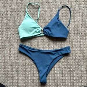 Blue + green Triangle Bikini Set with Cheeky Bottoms